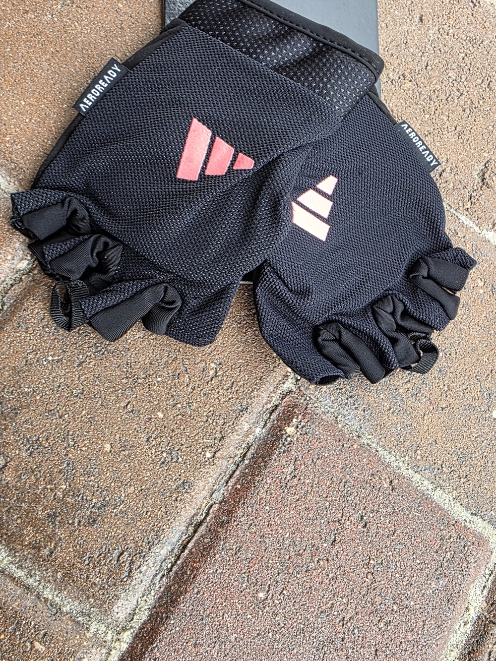 adidas Black Fingerless Aeroready Workout Gloves with Pink Logo